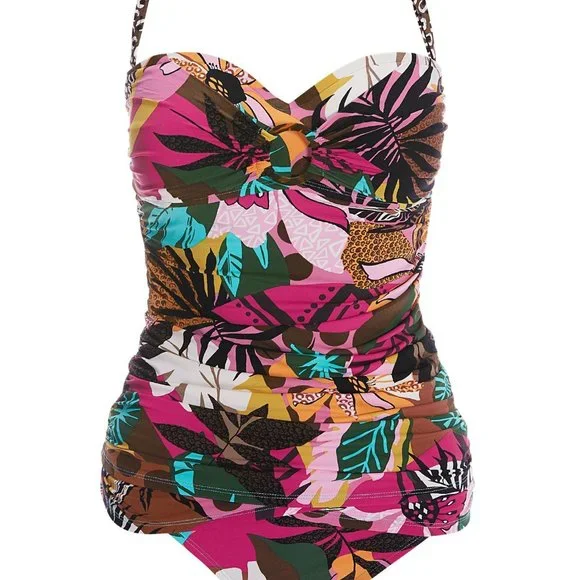 NWT Bleu Rod Beattie Run Wild Draped Tankini Top & Sarong Bikini Bottom 8